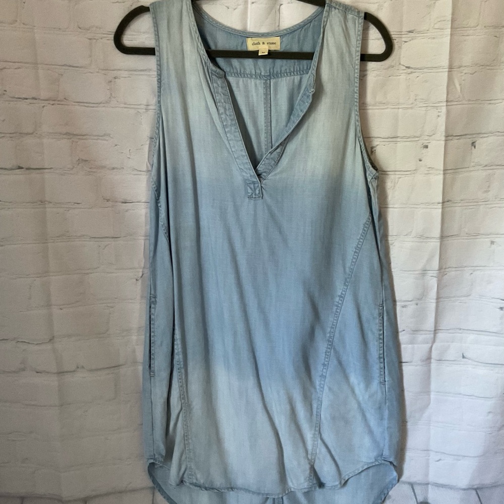 Cloth & Stone Blue Gray Sleeveless Denim Dress, Distressed, Great Cond